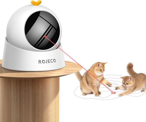 ROJECO AUTO LASER CAT TOY - مسار حركة عشوائي ، قاعدة 360 درجة مغناطيسية ، قم بالهدوء ، قابل لإعادة الشحن مع بطارية 1000 مللي أمبير في الساعة ، نومًا تلقائيًا و 3 سرعات ، آمنة للقطط ، ألعاب القطط التفاعلية للملل الداخلي in Kuwait