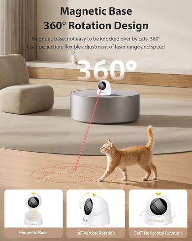 ROJECO AUTO LASER CAT TOY - مسار حركة عشوائي ، قاعدة 360 درجة مغناطيسية ، قم بالهدوء ، قابل لإعادة الشحن مع بطارية 1000 مللي أمبير في الساعة ، نومًا تلقائيًا و 3 سرعات ، آمنة للقطط ، ألعاب القطط التفاعلية للملل الداخلي in Kuwait