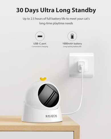 ROJECO AUTO LASER CAT TOY - مسار حركة عشوائي ، قاعدة 360 درجة مغناطيسية ، قم بالهدوء ، قابل لإعادة الشحن مع بطارية 1000 مللي أمبير في الساعة ، نومًا تلقائيًا و 3 سرعات ، آمنة للقطط ، ألعاب القطط التفاعلية للملل الداخلي in Kuwait