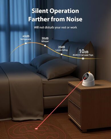 ROJECO AUTO LASER CAT TOY - مسار حركة عشوائي ، قاعدة 360 درجة مغناطيسية ، قم بالهدوء ، قابل لإعادة الشحن مع بطارية 1000 مللي أمبير في الساعة ، نومًا تلقائيًا و 3 سرعات ، آمنة للقطط ، ألعاب القطط التفاعلية للملل الداخلي in Kuwait