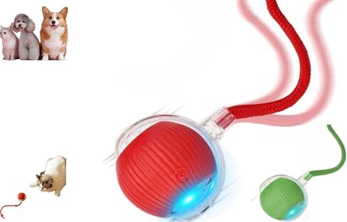 Indoor Cat Interactive Toy 360-degree Automatic Rolling Toy with Floor Flashing and Random Rolling for Cats and Dogs. Continuous Excitement, Fun and Stimulation for Your Cats and Dogs-(Red) in Saudi Arabia