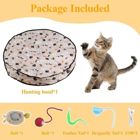 Interactive Cat Toys for Indoor Automatic Cat Balls Hide and Seek in Pouch, with 2 Balls 3 Tails Play Mat, 5 Ways Playing Enrichment Toys in Saudi Arabia