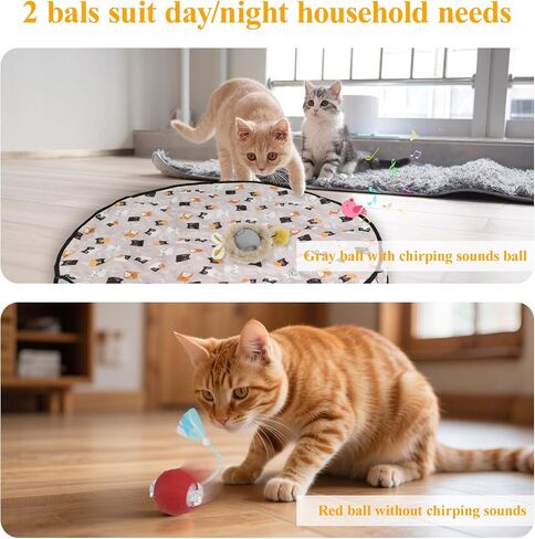 Interactive Cat Toys for Indoor Automatic Cat Balls Hide and Seek in Pouch, with 2 Balls 3 Tails Play Mat, 5 Ways Playing Enrichment Toys in Saudi Arabia