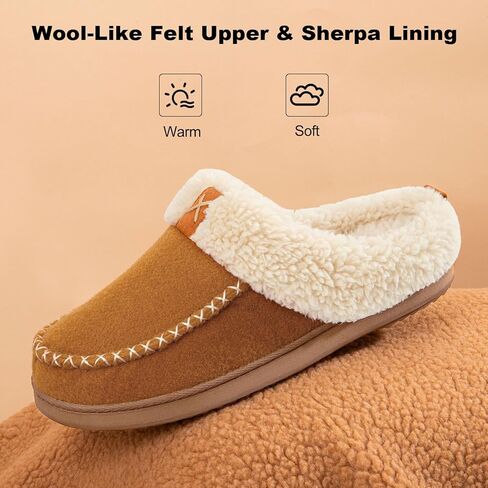 LongBay Women's Wool Felt Sherpa Memory Foam Slippers with Plush Fleece Lining Slip on Moc Clogs Indoor Or Outdoor in Kuwait