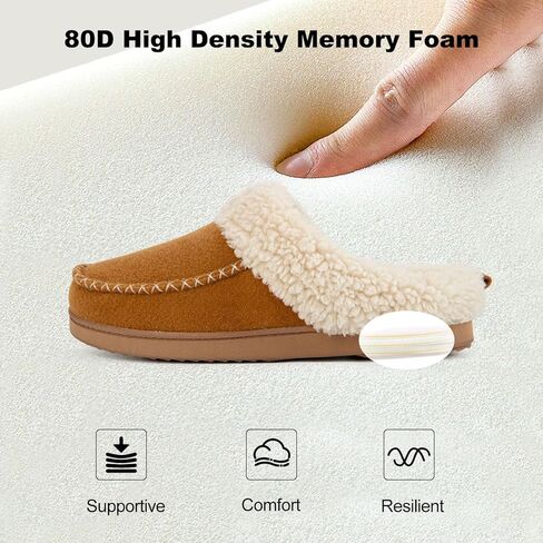 LongBay Women's Wool Felt Sherpa Memory Foam Slippers with Plush Fleece Lining Slip on Moc Clogs Indoor Or Outdoor in Kuwait