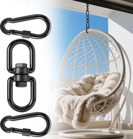 Swing Divel ، خاتم دوار الصلب الثقيل 304-STAINELL ، خطاف العين المزدوج مع السنانير المفاجئة ، شماعات الدوران الأرجوحة التناوب لشجرة الويب (أسود ، M8 × 1PACK) in Saudi Arabia