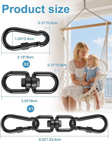 Swing Divel ، خاتم دوار الصلب الثقيل 304-STAINELL ، خطاف العين المزدوج مع السنانير المفاجئة ، شماعات الدوران الأرجوحة التناوب لشجرة الويب (أسود ، M8 × 1PACK) in Saudi Arabia