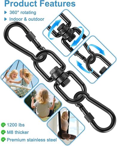 Swing Divel ، خاتم دوار الصلب الثقيل 304-STAINELL ، خطاف العين المزدوج مع السنانير المفاجئة ، شماعات الدوران الأرجوحة التناوب لشجرة الويب (أسود ، M8 × 1PACK) in Saudi Arabia