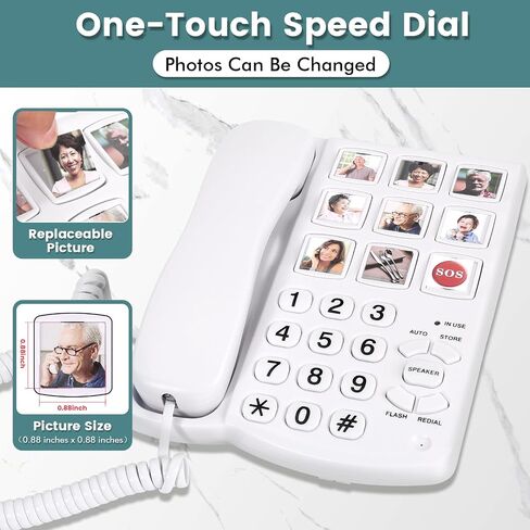 هاتف Big Button لكبار السن ، 9 أزرار صور كبيرة واتصل بنقرة واحدة ، الجرس الصاخب ، من السهل البرمجة ، الهواتف الأرضية لكبار السن ، للأشخاص الذين يعانون من إعاقات بصرية وسمع وذاكرة in Kuwait