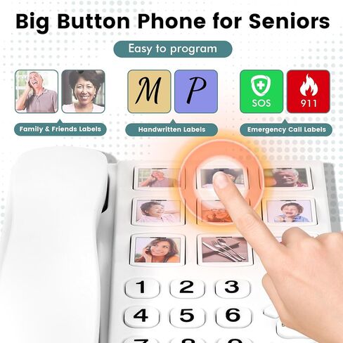 هاتف Big Button لكبار السن ، 9 أزرار صور كبيرة واتصل بنقرة واحدة ، الجرس الصاخب ، من السهل البرمجة ، الهواتف الأرضية لكبار السن ، للأشخاص الذين يعانون من إعاقات بصرية وسمع وذاكرة in Kuwait
