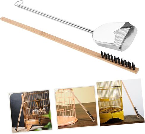 Sosoport 2pcs Bird Cage Brush with Dropping Shovel Set Birdcage Cleaner Cleaning Tools for Parrot Small Pet Animal House Grooves Or Narrow Gaps Supplies in Saudi Arabia