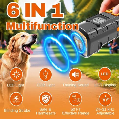 Dog Bark Deterrent - 2025 Triple Anti Bark Device Ultrasonic Strobe light Hybrid with 2 Modes, 6 IN 1 Humane Trainer, LCD Display, 50ft Range for Indoor Outdoor, Instantly Stop Neighbor's Dog Barking in Saudi Arabia