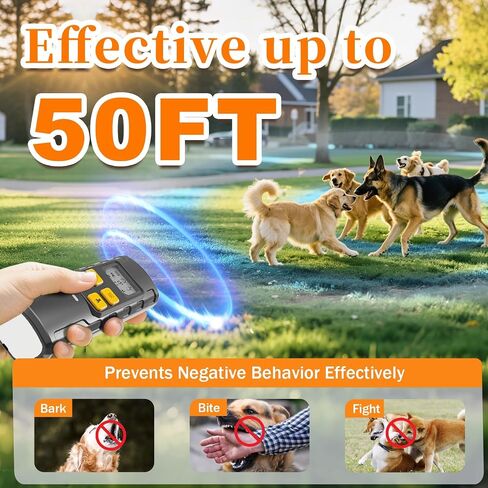 Dog Bark Deterrent - 2025 Triple Anti Bark Device Ultrasonic Strobe light Hybrid with 2 Modes, 6 IN 1 Humane Trainer, LCD Display, 50ft Range for Indoor Outdoor, Instantly Stop Neighbor's Dog Barking in Saudi Arabia