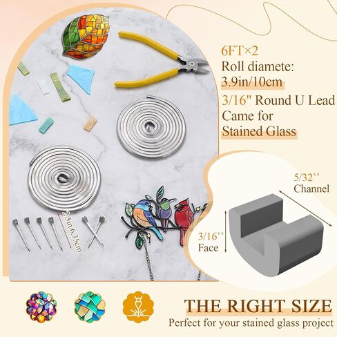 MorningRo 12 ft 3/16" Round U Lead Came for Stained Glass Hobby Came Lead Came with Diagonal Cutting Pliers 50 Pcs Horseshoe Nails Stained Glass Supplies Tools Set for Suncatchers Stained Glass in Saudi Arabia