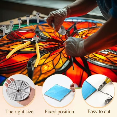 MorningRo 12 ft 3/16" Round U Lead Came for Stained Glass Hobby Came Lead Came with Diagonal Cutting Pliers 50 Pcs Horseshoe Nails Stained Glass Supplies Tools Set for Suncatchers Stained Glass in Saudi Arabia