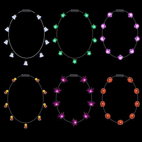 6Pcs Halloween Light Up Necklace, Halloween Toys Glow in the Dark 6 Various Shaped Necklaces for Halloween Party Favor and Supplies, Party Costume Accessory Supplies, Bulk Halloween Goodie Bag Filler in Saudi Arabia