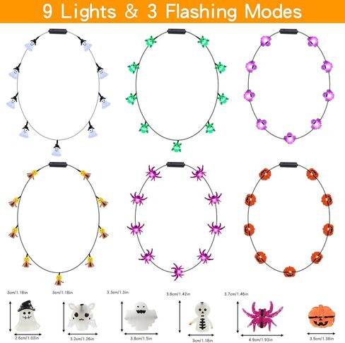6Pcs Halloween Light Up Necklace, Halloween Toys Glow in the Dark 6 Various Shaped Necklaces for Halloween Party Favor and Supplies, Party Costume Accessory Supplies, Bulk Halloween Goodie Bag Filler in Saudi Arabia