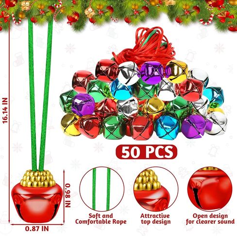 Jingle Bell Necklaces, Multicolor Bell Christmas Decor, Hanging Holiday Bell Set Jingle Bell Necklace Bulk in Saudi Arabia
