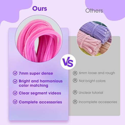 Pipe Cleaners Craft Daisy Flower Making Kit 250 Thick Fluffy Chenille Stems Pipecleaners Complete Set with Tutorial DIY Flower Bouquet Craft Supplies for Adults, Pink Purple in Saudi Arabia