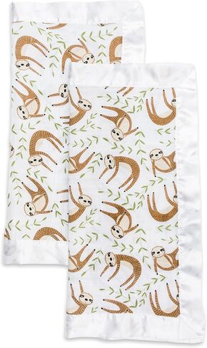 Lulujo Security Lovey Blankets Unisex Softest Breathable Cotton Muslin Security Blanket Set with Silky Satin Trim| Neutral Comforting Blanket for Girls & Boys| 16in x 16in| Daisies in Kuwait