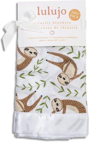 Lulujo Security Lovey Blankets Unisex Softest Breathable Cotton Muslin Security Blanket Set with Silky Satin Trim| Neutral Comforting Blanket for Girls & Boys| 16in x 16in| Daisies in Kuwait