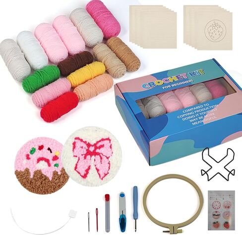 Daechao 6 Packs Punch Neatle Kit للمبتدئين البالغين ، Punch Edele تطريز طقم لطيف تعليمات تعليمات السكر أنماط أزهار الأدوات الغزل البساط Tufting Coaster Art Crafts in Kuwait
