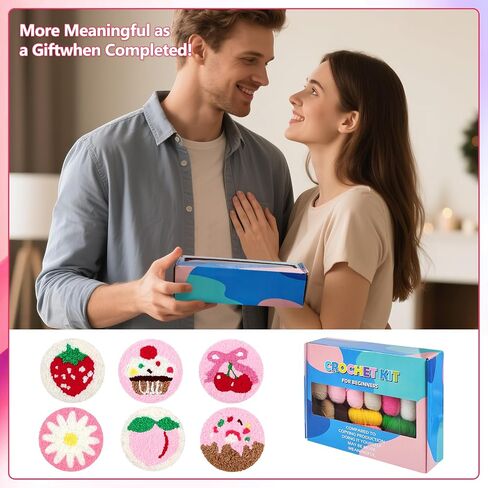 Daechao 6 Packs Punch Neatle Kit للمبتدئين البالغين ، Punch Edele تطريز طقم لطيف تعليمات تعليمات السكر أنماط أزهار الأدوات الغزل البساط Tufting Coaster Art Crafts in Kuwait