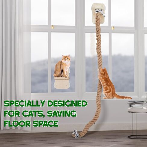 Weysat Cat Climbing Rope 2 Pcs Window Perch with 59.1 Inch Climbing Rope Wall Mounted Cat Tree Tower Toy with Scratching Post Kitten Ladder Jumping Platform Wall Steps for Playing and Rest in Saudi Arabia