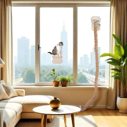 Weysat Cat Climbing Rope 2 Pcs Window Perch with 59.1 Inch Climbing Rope Wall Mounted Cat Tree Tower Toy with Scratching Post Kitten Ladder Jumping Platform Wall Steps for Playing and Rest in Saudi Arabia