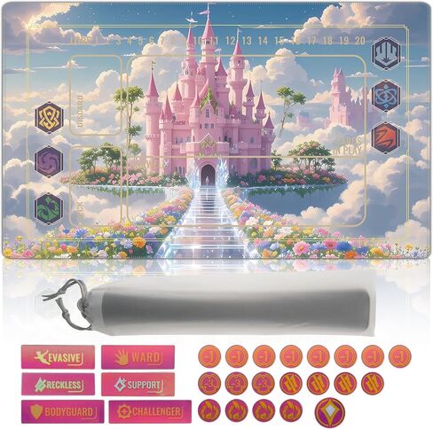 24x14 بوصة لـ Lokana Playmat TCG مع منطقة الألعاب - تشمل عداد حياة أكريليك 26 قطعة مع تأثير قوس قزح وحقيبة التخزين (القلعة) in Kuwait