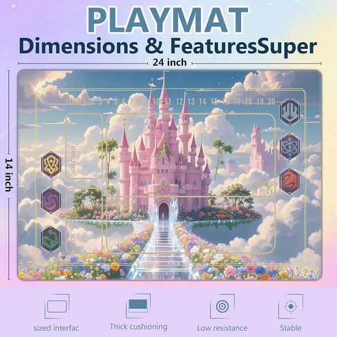 24x14 بوصة لـ Lokana Playmat TCG مع منطقة الألعاب - تشمل عداد حياة أكريليك 26 قطعة مع تأثير قوس قزح وحقيبة التخزين (القلعة) in Kuwait