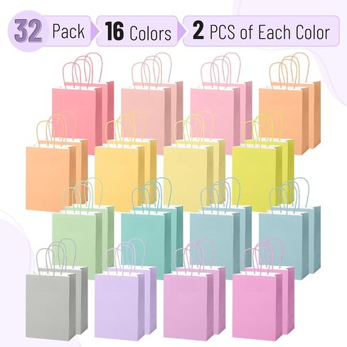 Mr. Pen- Paper Gift Bags with Handles, 32 Pack, 8.3" x 5.9" x 3.1", 16 Pastel Colors, Small Gift Bags with Handles, Party Favor Bag in Saudi Arabia
