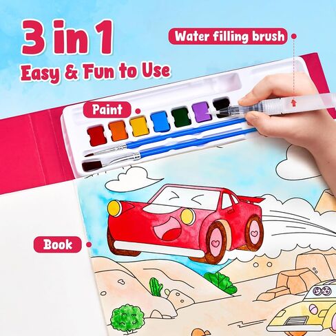 الطلاء Joycat مع كتب تلوين المياه للأطفال الصغار ، مجموعات الرسم بالألوان المائية للأطفال الذين تتراوح أعمارهم بين 3-5 4-8 ، والفنون والحرف رسم أنشطة لعبة عيد ميلاد للبنين (النقل) in Kuwait