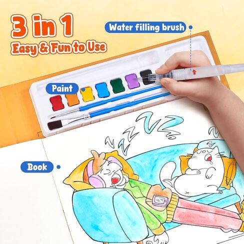الطلاء Joycat مع كتب تلوين المياه للأطفال الصغار ، مجموعات الرسم بالألوان المائية للأطفال الذين تتراوح أعمارهم بين 3-5 4-8 ، والفنون والحرف رسم أنشطة لعبة عيد ميلاد للبنين (النقل) in Kuwait
