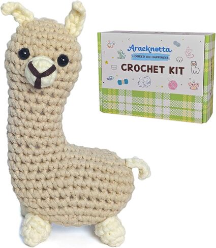 Araeknotta Crochet Kit for Beginners with Easy to Use Yarn, Crochet Hook, Video Tutorial, Animal Amigurumi Craft Gift for Kids Women Adults (Llama) in Saudi Arabia