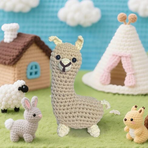 Araeknotta Crochet Kit for Beginners with Easy to Use Yarn, Crochet Hook, Video Tutorial, Animal Amigurumi Craft Gift for Kids Women Adults (Llama) in Saudi Arabia