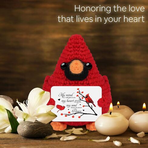 Memorial Crochet Cardinal Doll, Handmade Crochet Stuff Cardinal Decor, Sympathy Gifts for Loss of Loved One (Memorial Handmade Crochet Stuff Cardinal 04) in Saudi Arabia