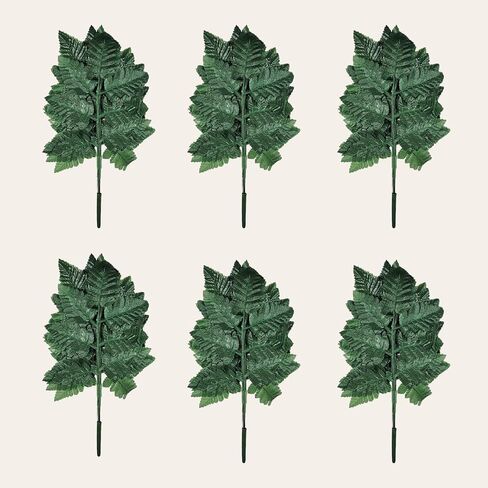 Bagged Set of 6 Silk Leather Fern Bundles - Each Bundle Contains 12 Individual Stems- Total of 72 Greenery Stems in Saudi Arabia