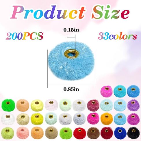 200 Pcs Fluffy Faux Fur Pom Poms, Mixed Color Soft Puff Craft Poms for DIY Pens, Jewelry, Keychains & Handicrafts, Bulk Spacer Poms for Arts, Crafts, and Accessory Making(34 Colors) in Saudi Arabia