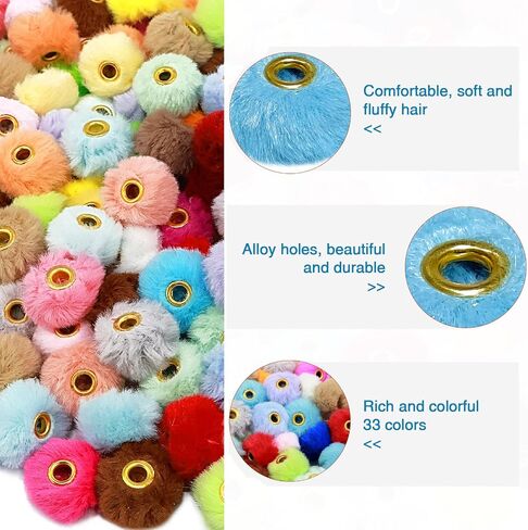200 Pcs Fluffy Faux Fur Pom Poms, Mixed Color Soft Puff Craft Poms for DIY Pens, Jewelry, Keychains & Handicrafts, Bulk Spacer Poms for Arts, Crafts, and Accessory Making(34 Colors) in Saudi Arabia