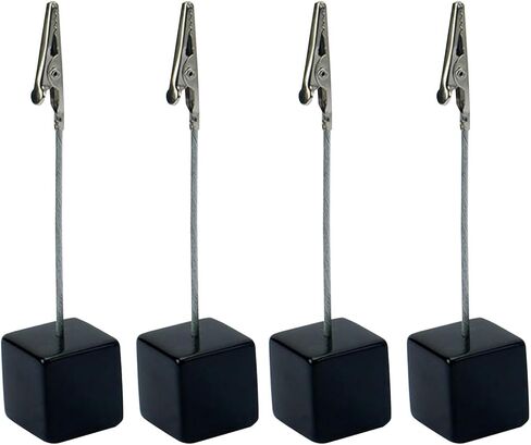 4 Pcs Black Wooden Memo Clips Holder Lightweight Wood Cube Base with Alligator Clip Clasp Mini Photo Holder Clip Menu Holder for Displaying Number Card Office Memo Holders in Kuwait