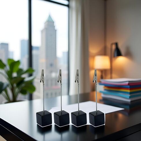 4 Pcs Black Wooden Memo Clips Holder Lightweight Wood Cube Base with Alligator Clip Clasp Mini Photo Holder Clip Menu Holder for Displaying Number Card Office Memo Holders in Kuwait