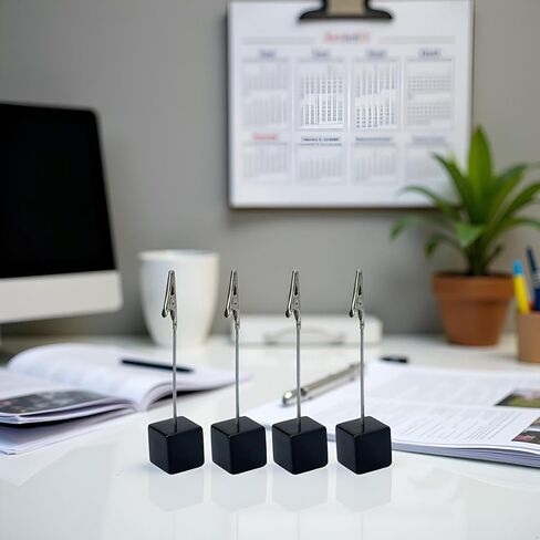4 Pcs Black Wooden Memo Clips Holder Lightweight Wood Cube Base with Alligator Clip Clasp Mini Photo Holder Clip Menu Holder for Displaying Number Card Office Memo Holders in Kuwait