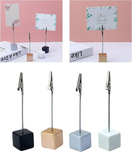 4 Pcs Black Wooden Memo Clips Holder Lightweight Wood Cube Base with Alligator Clip Clasp Mini Photo Holder Clip Menu Holder for Displaying Number Card Office Memo Holders in Kuwait