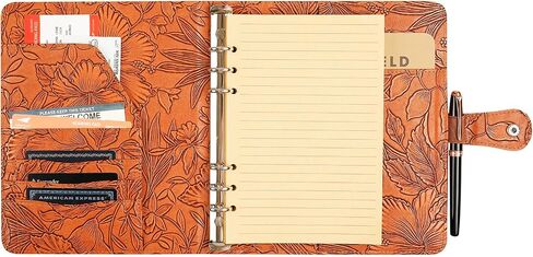 Patterned Leather Portfolio Binder 6 Ring, A5 Planner Portfolio for Women, Work Organizer Padfolio for Men, Black in Saudi Arabia