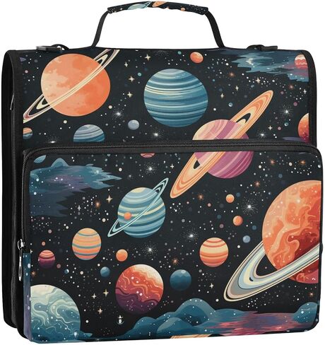 Space Planet Astronomy 3 Ring Zipper Binder with Handle 1.5 inch Binder Organizer, Multi Pockets Office File Folder with Shoulder Strap 500 Sheet Capacity in Saudi Arabia