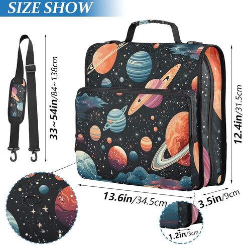 Space Planet Astronomy 3 Ring Zipper Binder with Handle 1.5 inch Binder Organizer, Multi Pockets Office File Folder with Shoulder Strap 500 Sheet Capacity in Saudi Arabia