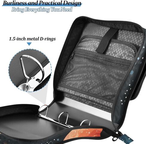 Space Planet Astronomy 3 Ring Zipper Binder with Handle 1.5 inch Binder Organizer, Multi Pockets Office File Folder with Shoulder Strap 500 Sheet Capacity in Saudi Arabia