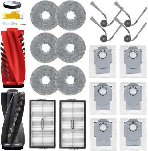 مجموعة ملحقات بديلة لـ roborock q8 max+ q5 pro q8 max q5 pro+ مكنسة كهربائية روبوتية 22 عبوة مجموعتان من الفرش الرئيسية، 4 مرشحات، 6 فرش جانبية، 4 قطع قماش ممسحة، 4 أكياس غبار in Kuwait