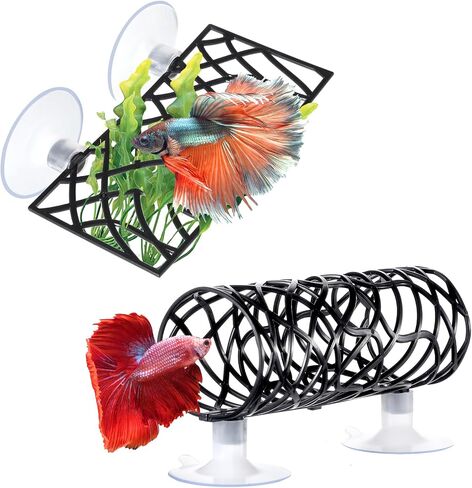 Betta Tunnel & Hammock Set - Black Betta Fish Toys, Safe Bettas Fish Tank Accessories, Bettas Hideout for Small Fishs & Shrimp in Saudi Arabia
